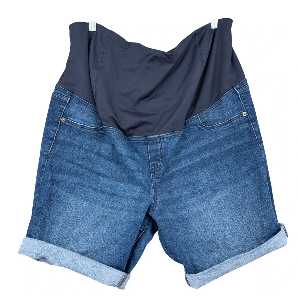 Isabel Maternity Bermuda Shorts Women 18 Cotton Blend Blue Denim - Picture 1 of 8